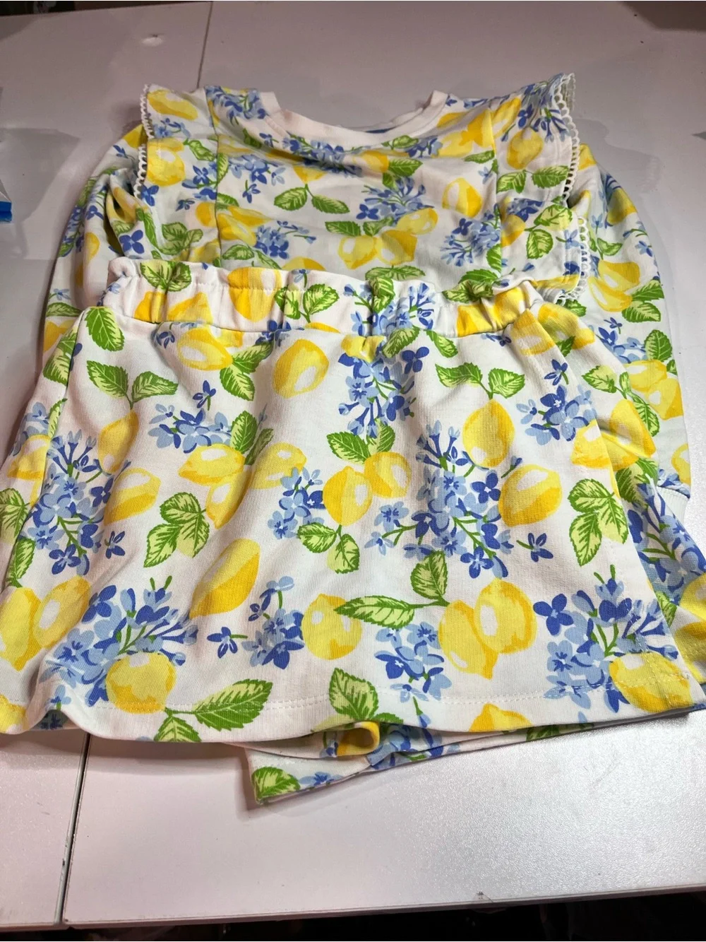 Issac Mizahari Lemon Print Shorts Set - Yellow & Blue